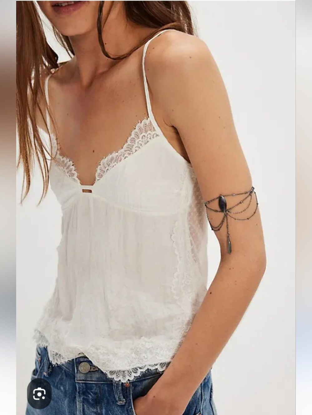 Free People White Lace-Trim Camisole